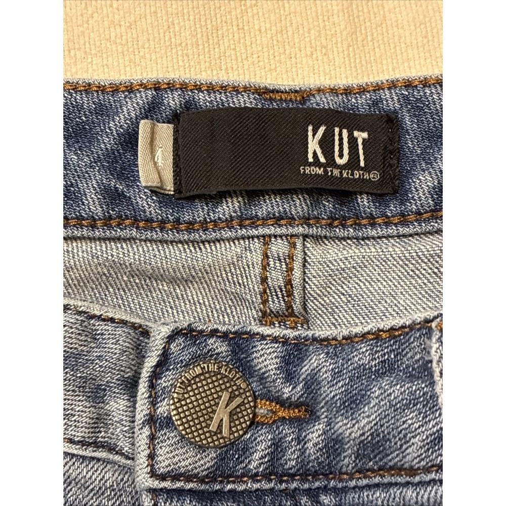 Kut from the Kloth Women Jeans Reese 4 Mid-rise Straight-leg Med Blue Distressed - Picture 10 of 13